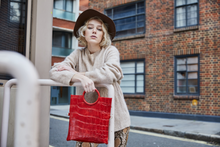 Load image into Gallery viewer, Red Croc Print Shopper Bag