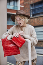 Load image into Gallery viewer, Red Croc Print Shopper Bag
