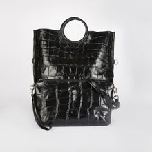 Load image into Gallery viewer, Black Crocodile Print Shopper Bag