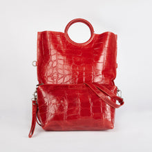 Load image into Gallery viewer, Red Crocodile Print Shopper Bag