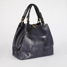 Load image into Gallery viewer, Blue Snake Print Leather Tote Bag
