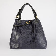 Load image into Gallery viewer, Blue Snake Print Leather Tote Bag