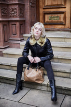 Load image into Gallery viewer, Light Brown Snake Print Leather Tote Bag