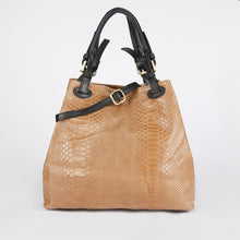 Load image into Gallery viewer, Light Brown Snake Print Leather Tote Bag
