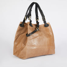 Load image into Gallery viewer, Light Brown Snake Print Leather Tote Bag