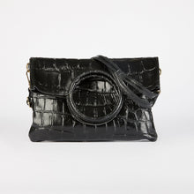 Load image into Gallery viewer, Black Croc Print Shopper Bag