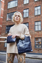 Load image into Gallery viewer, Blue Crocodile Print Shopper Bag