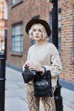 Load image into Gallery viewer, Black Croc Print Shopper Bag