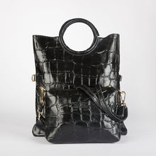 Load image into Gallery viewer, Black Croc Print Shopper Bag