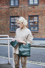 Load image into Gallery viewer, Green Crocodile Print Shopper Bag
