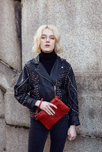 Load image into Gallery viewer, Red Snake Print Clutch Bag