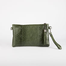 Load image into Gallery viewer, Green Snake Print Clutch Bag