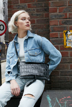 Load image into Gallery viewer, Black Croc Print Crossbody Bag