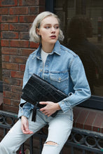 Load image into Gallery viewer, Black Croc Print Crossbody Bag