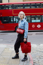 Load image into Gallery viewer, Red Crocodile Print Shopper Bag