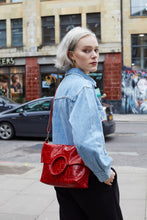 Load image into Gallery viewer, Red Crocodile Print Shopper Bag
