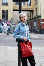 Load image into Gallery viewer, Red Crocodile Print Shopper Bag