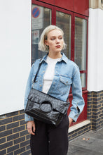 Load image into Gallery viewer, Black Crocodile Print Shopper Bag