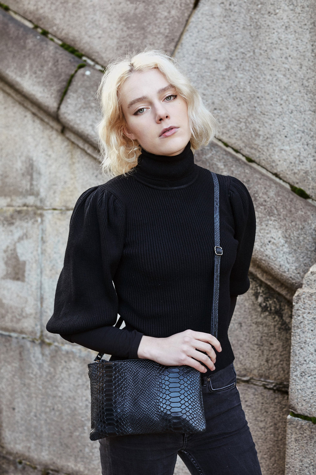 Black Snake Print Crossbody Bag